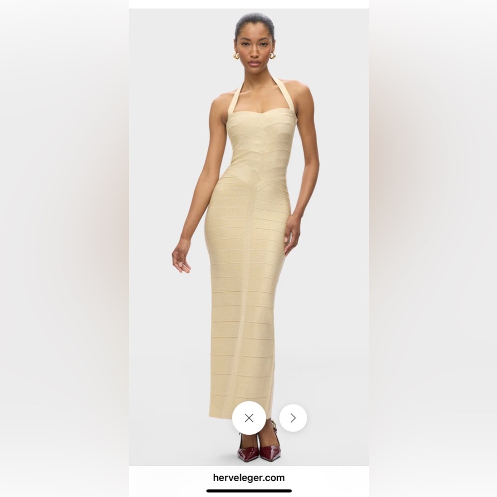 NWOT Herve Leger Paris Blush Pink /metalic gold maxi Dress.  S